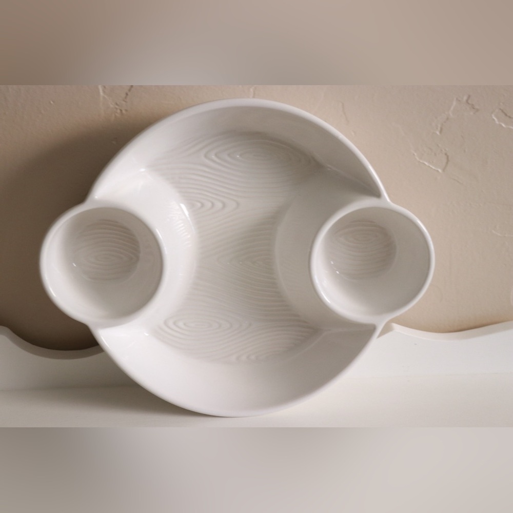 Temptations White Woodland Divided Chip And Dip Server, Sold Out, Stoneware